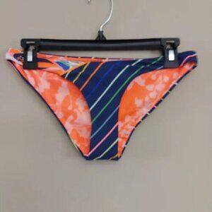 𝅺MAAJI Bikini Bottom Reversible Women BNWOT Neon Orange Floral/Blue Stripe